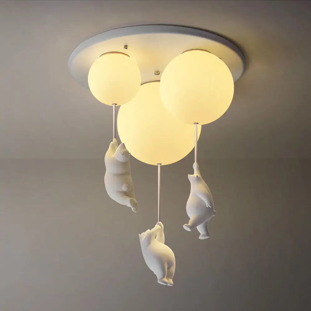 Childrens Room Cartoon Little Bear Ceiling Light - Ball Shape Flush Mount Fixture White / 19.5