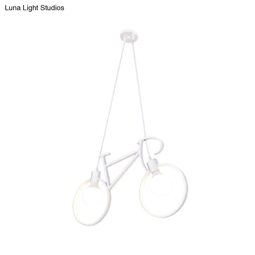 Childrens Room Pendant Light: Black/White Art Deco Bicycle Lamp With 2 Metal Heads