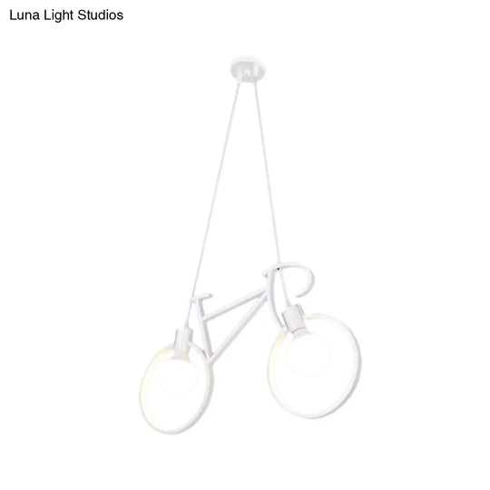 Childrens Room Pendant Light: Black/White Art Deco Bicycle Lamp With 2 Metal Heads