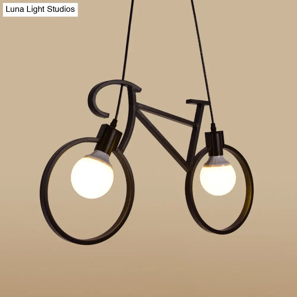 Childrens Room Pendant Light: Black/White Art Deco Bicycle Lamp With 2 Metal Heads