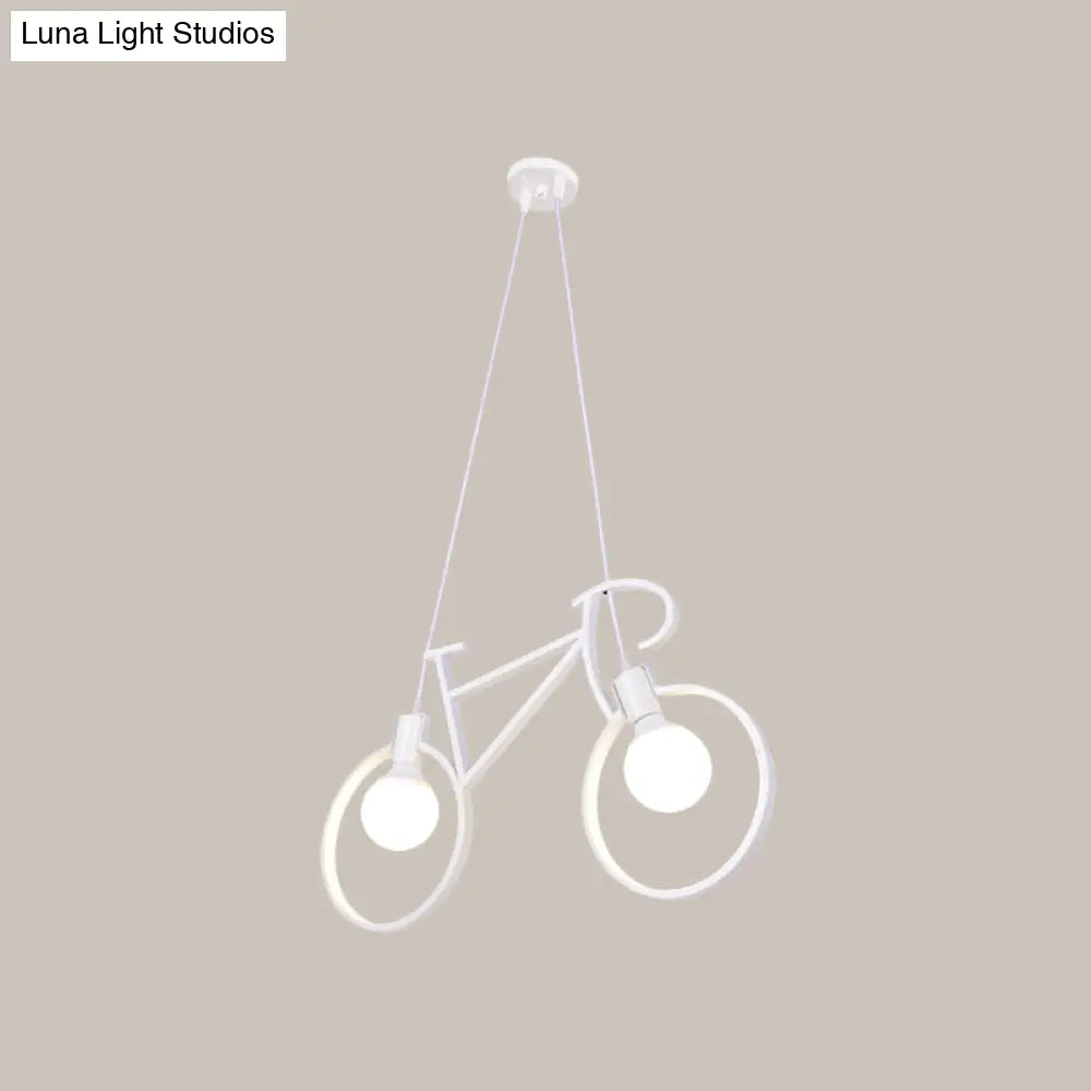 Childrens Room Pendant Light: Black/White Art Deco Bicycle Lamp With 2 Metal Heads