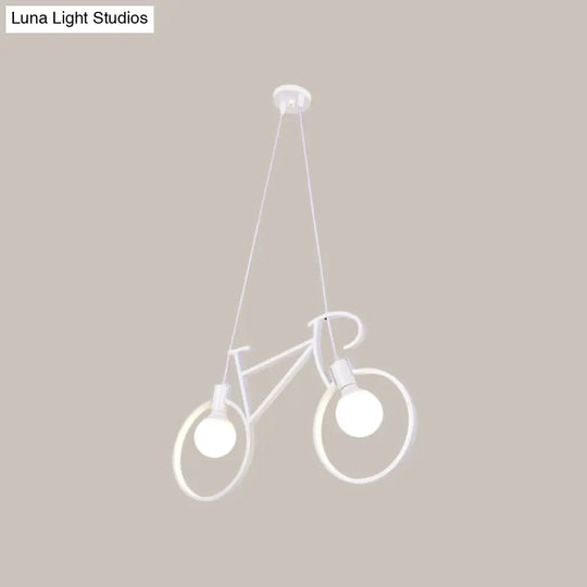 Childrens Room Pendant Light: Black/White Art Deco Bicycle Lamp With 2 Metal Heads