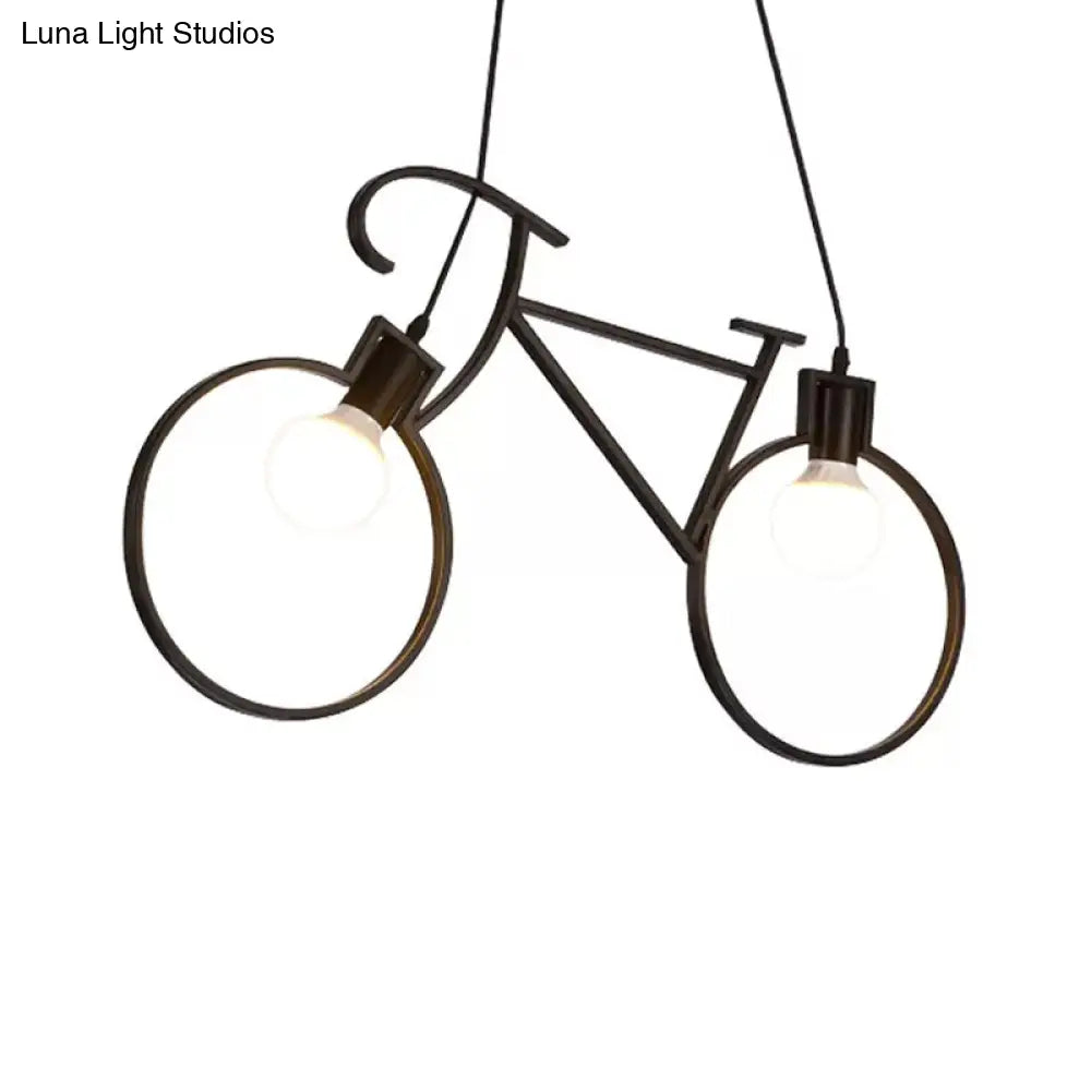 Childrens Room Pendant Light: Black/White Art Deco Bicycle Lamp With 2 Metal Heads