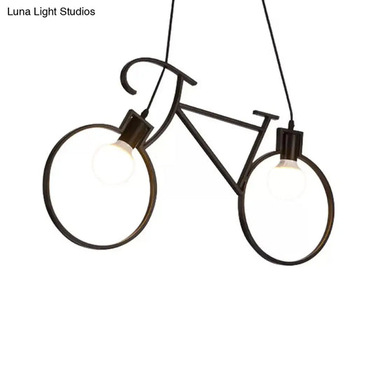 Childrens Room Pendant Light: Black/White Art Deco Bicycle Lamp With 2 Metal Heads