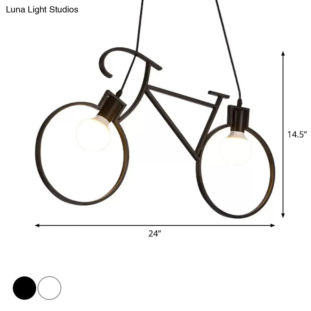 Childrens Room Pendant Light: Black/White Art Deco Bicycle Lamp With 2 Metal Heads