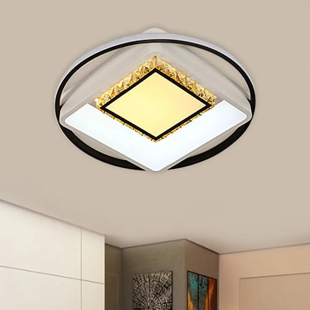 Children’s Square/Star/Heart Led Flush Mount Ceiling Light In Black - White With Crystal Accents