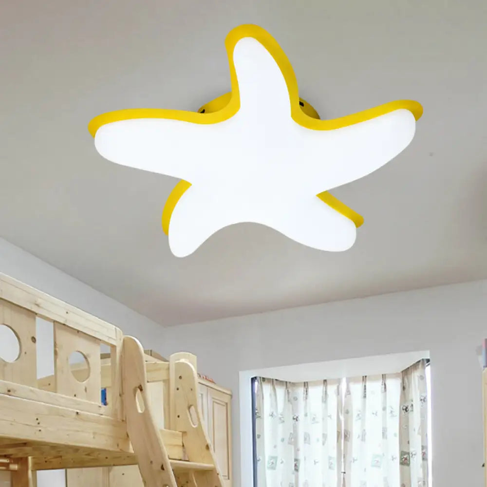 Children’s Starfish Led Nursery Ceiling Light - Grey/Pink/Yellow Flush Mount Fixture Yellow