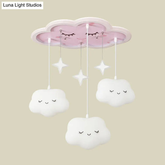 Childrens Sweet Dream Cloud Led Ceiling Light For Bedroom - With Draping Acrylic And Flush Mount In