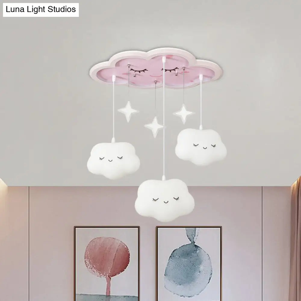 Childrens Sweet Dream Cloud Led Ceiling Light For Bedroom - With Draping Acrylic And Flush Mount In