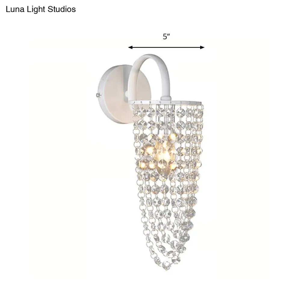 Childrens White Metal Wall Sconce With Crystal Bead Accent - Stylish Lighting For Hallway