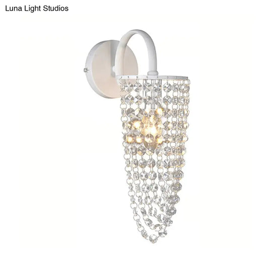 Childrens White Metal Wall Sconce With Crystal Bead Accent - Stylish Lighting For Hallway