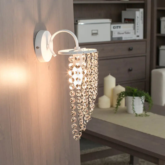 Childrens White Metal Wall Sconce With Crystal Bead Accent - Stylish Lighting For Hallway