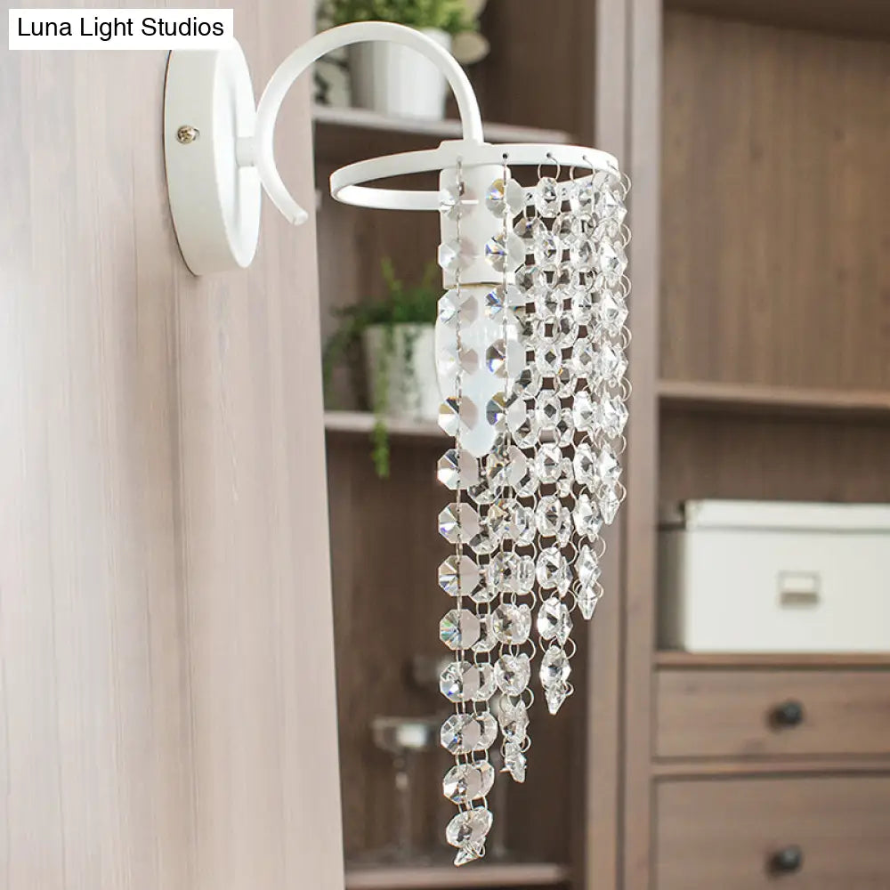 Childrens White Metal Wall Sconce With Crystal Bead Accent - Stylish Lighting For Hallway