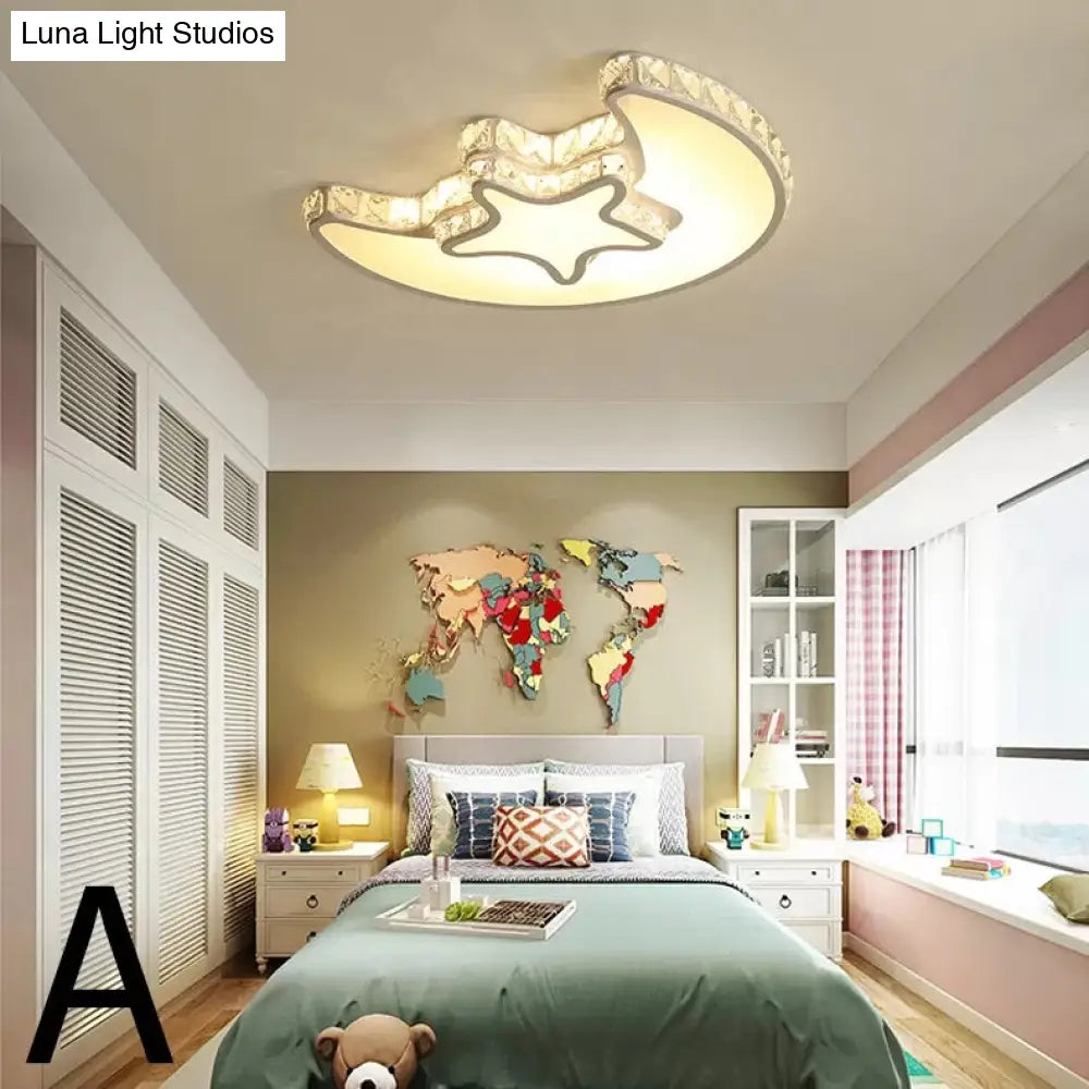 Children’s White Sky View Acrylic Flush Ceiling Light With Crystal Accent For Foyer