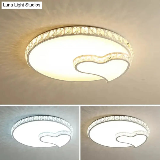 Childrens White Sky View Acrylic Flush Ceiling Light With Crystal Accent For Foyer / Loving Heart