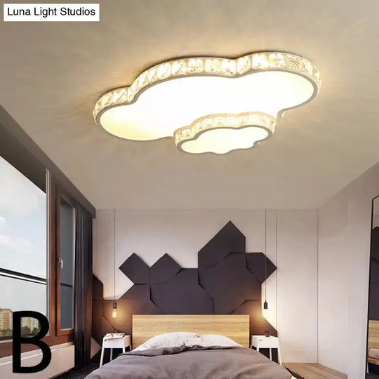 Childrens White Sky View Acrylic Flush Ceiling Light With Crystal Accent For Foyer