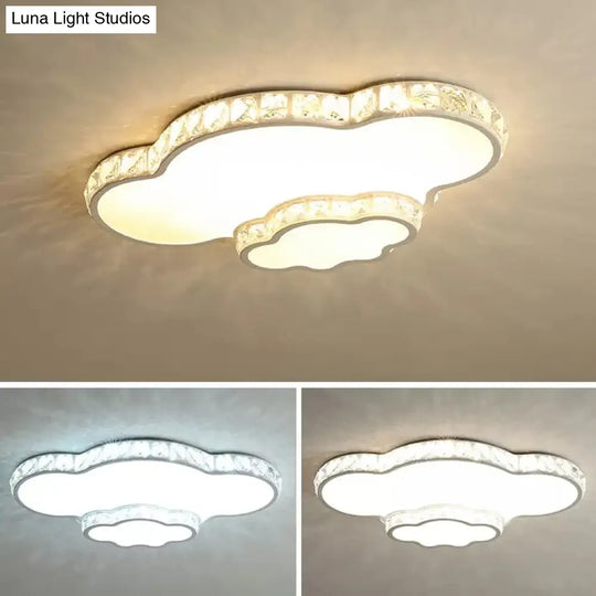 Childrens White Sky View Acrylic Flush Ceiling Light With Crystal Accent For Foyer / Cloud