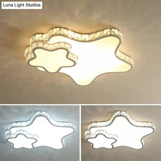 Childrens White Sky View Acrylic Flush Ceiling Light With Crystal Accent For Foyer / Star