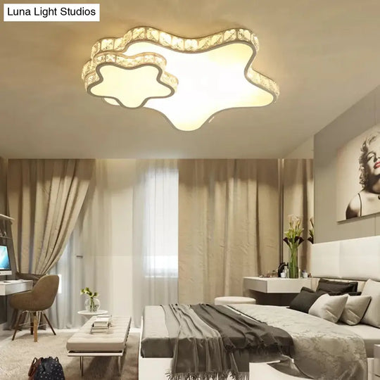 Children’s White Sky View Acrylic Flush Ceiling Light With Crystal Accent For Foyer