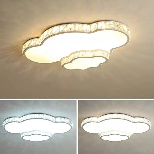 Children’s White Sky View Acrylic Flush Ceiling Light With Crystal Accent For Foyer / Cloud