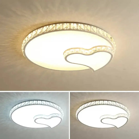 Children’s White Sky View Acrylic Flush Ceiling Light With Crystal Accent For Foyer / Loving Heart