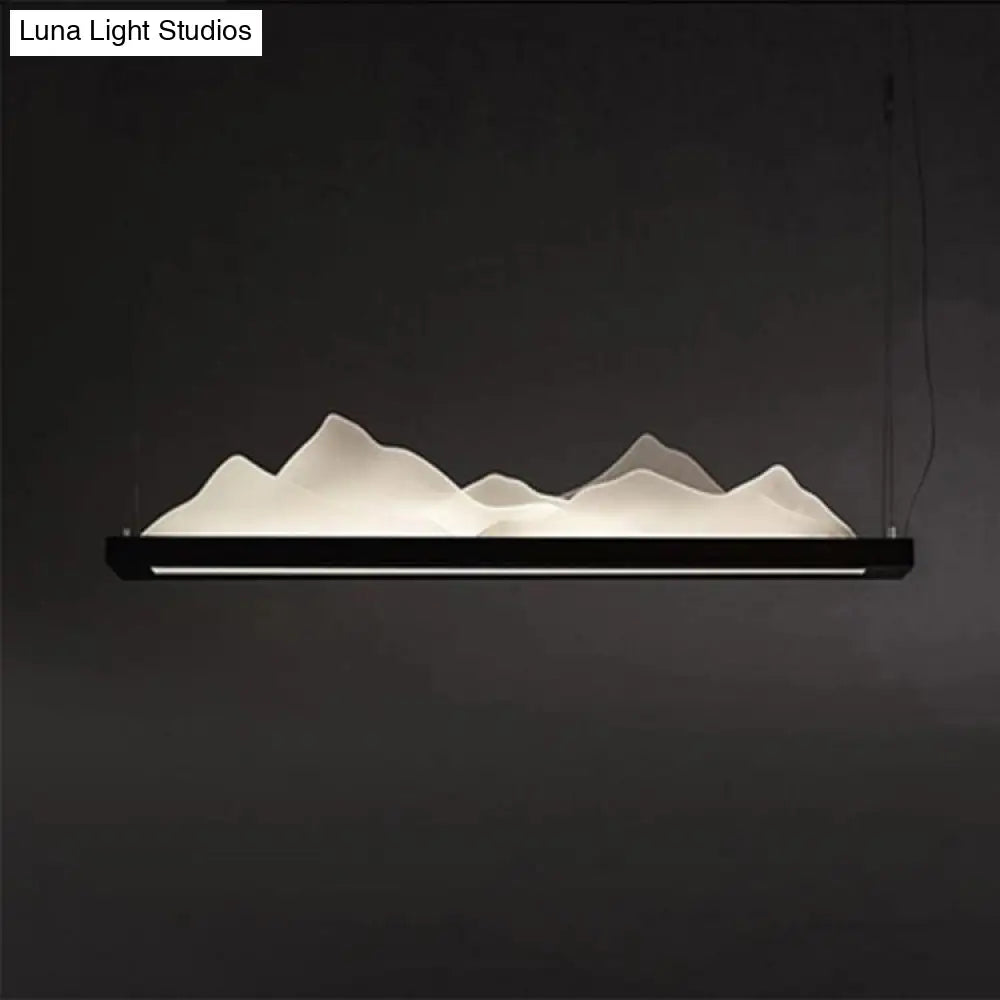 Chinese 1-Light Black Mountain-Shaped Pendant Chandelier Acrylic Shade Study Room Décor - 31.5/39/47