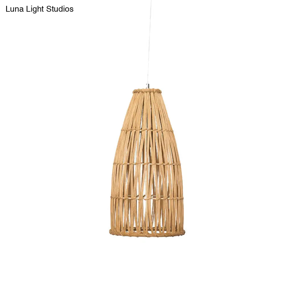 Chinese Bamboo Basket Hanging Pendant Light - Khaki Ceiling Lamp For Dining Room With 1 Bulb