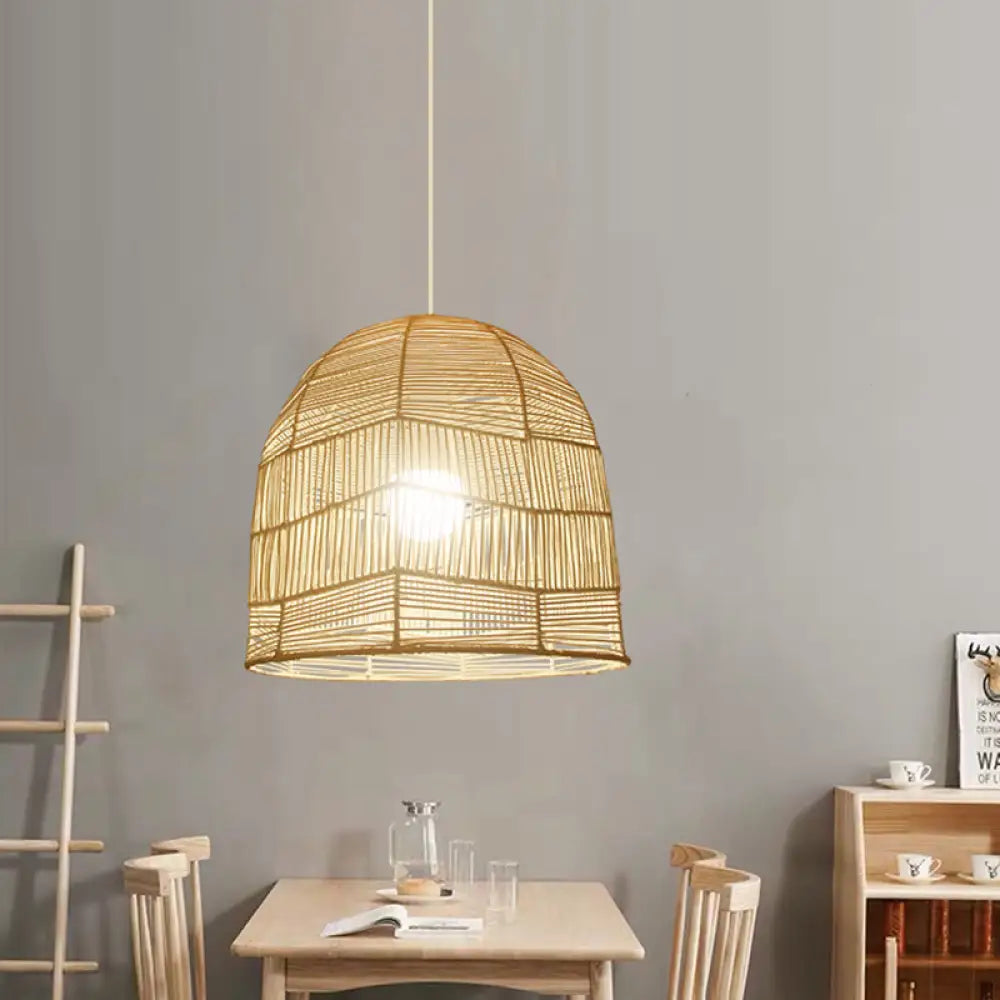 Chinese Bamboo Ceiling Suspension Lamp For Restaurants Head Basket Pendant Lighting In Wood