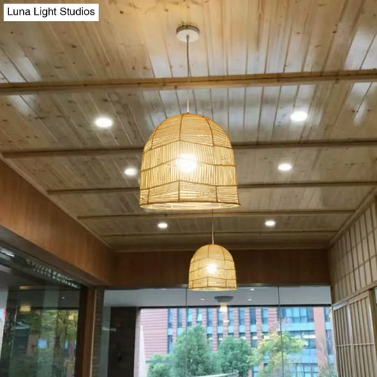 Chinese Bamboo Ceiling Suspension Lamp For Restaurants Head Basket Pendant Lighting In Wood