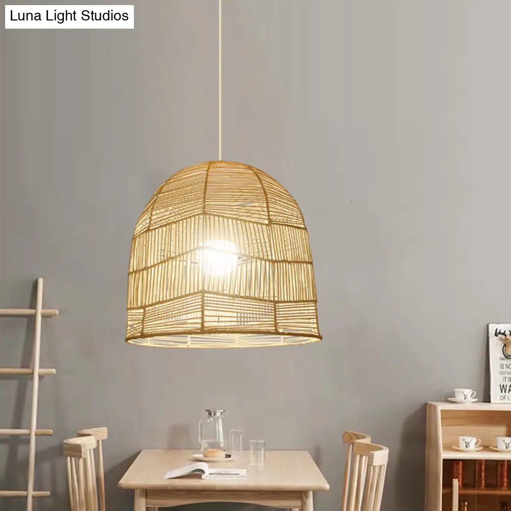 Chinese Bamboo Ceiling Suspension Lamp For Restaurants Head Basket Pendant Lighting In Wood