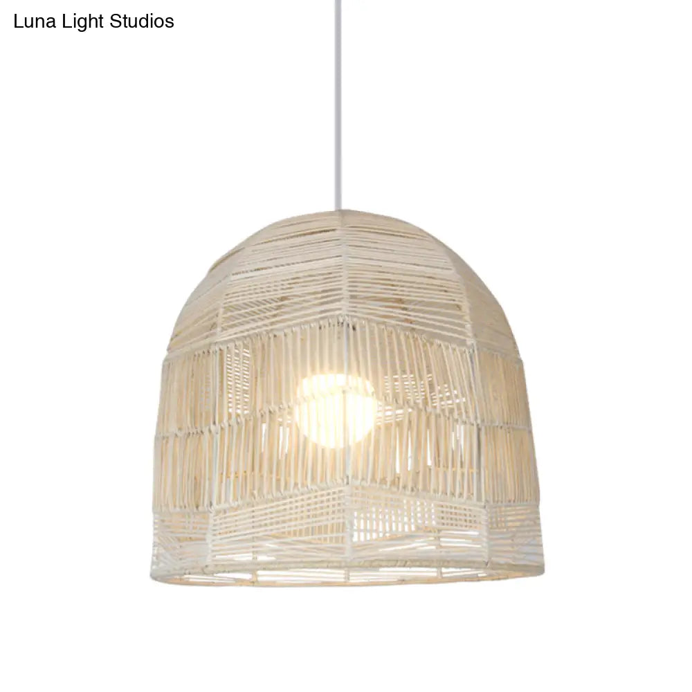 Chinese Bamboo Ceiling Suspension Lamp For Restaurants Head Basket Pendant Lighting In Wood