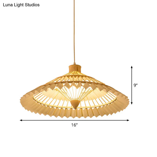 Chinese Bamboo Conical Ceiling Lamp - Wood Pendant Lighting Fixture (16/19.5 Wide) 1 Bulb