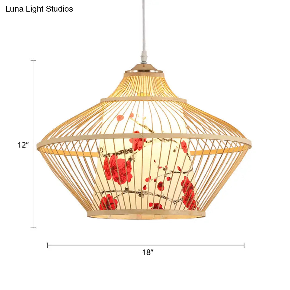 Chinese Bamboo Conical Hanging Lamp - Tea Room Pendant Light