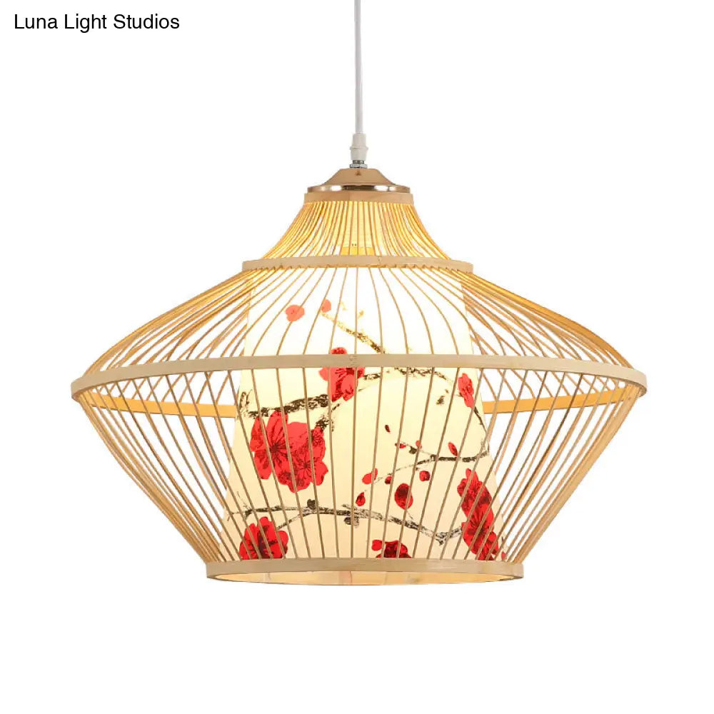 Chinese Bamboo Conical Hanging Lamp - Tea Room Pendant Light