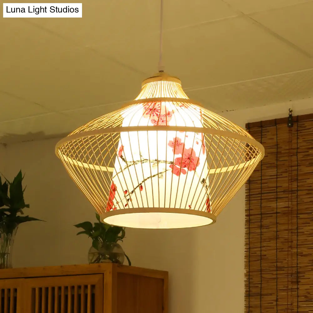 Chinese Bamboo Conical Hanging Lamp - Tea Room Pendant Light