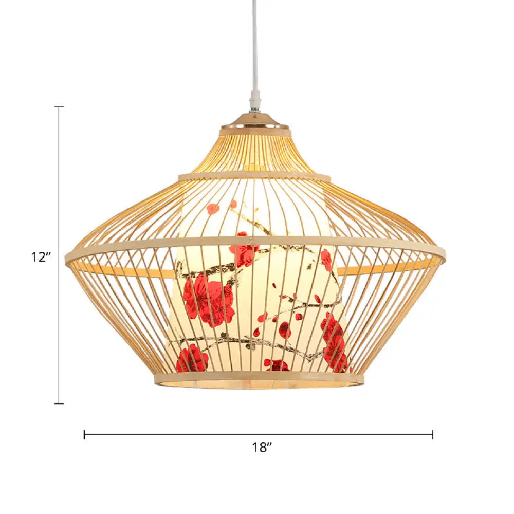 Chinese Bamboo Conical Hanging Lamp - Tea Room Pendant Light Wood