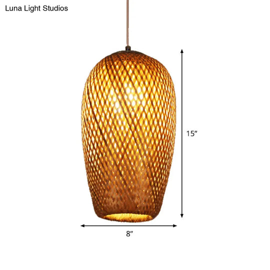 Chinese Bamboo Crisscross Woven Ceiling Hanging Lantern - 1 Bulb Pendant Light Fixture For