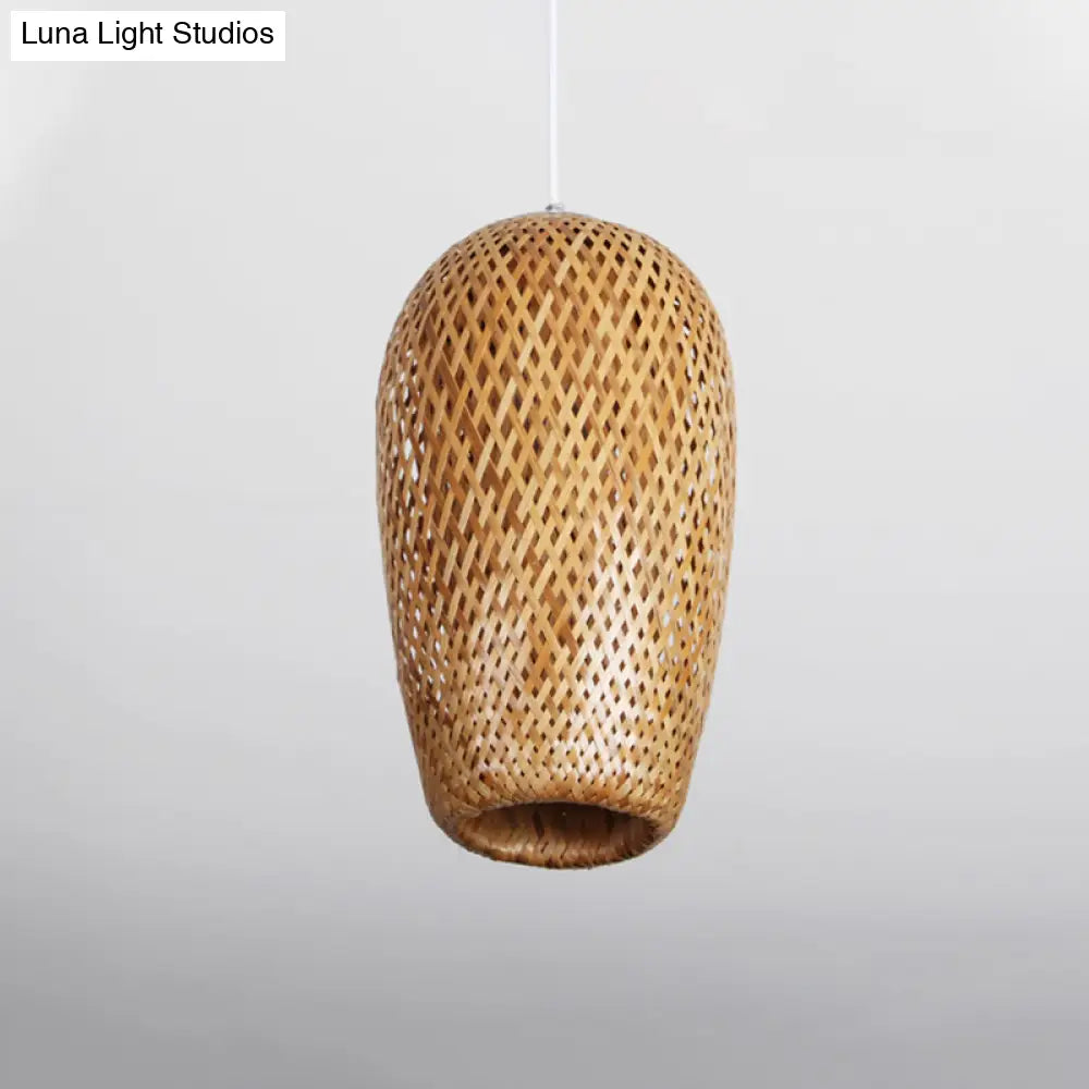 Chinese Bamboo Crisscross Woven Ceiling Hanging Lantern - 1 Bulb Pendant Light Fixture For