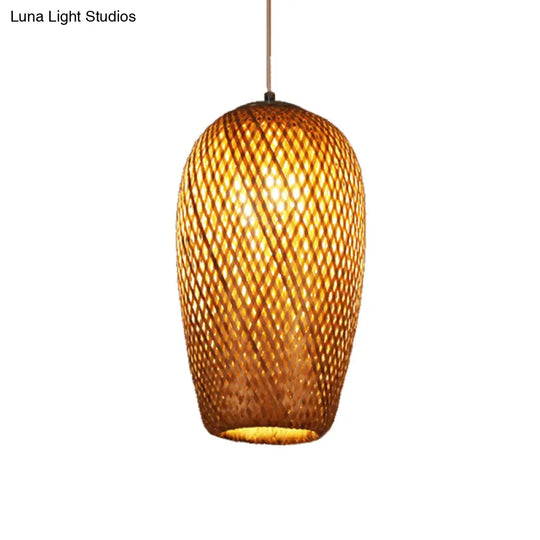 Chinese Bamboo Crisscross Woven Ceiling Hanging Lantern - 1 Bulb Pendant Light Fixture For