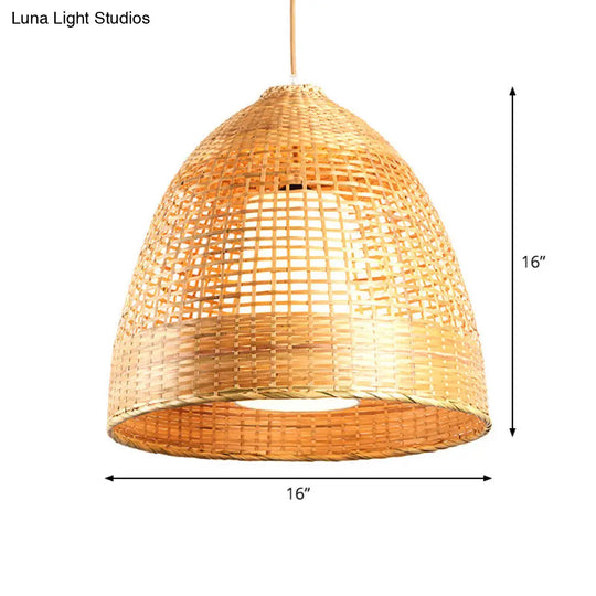 Chinese Bamboo Hand-Twisted Bell Ceiling Pendant Lamp - Single Beige 16’/19.5’ Width Living