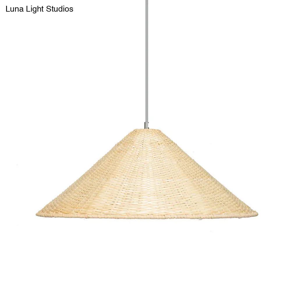 Chinese Bamboo Hanging Light Bulb: Hand-Woven Beige Suspension Fixture