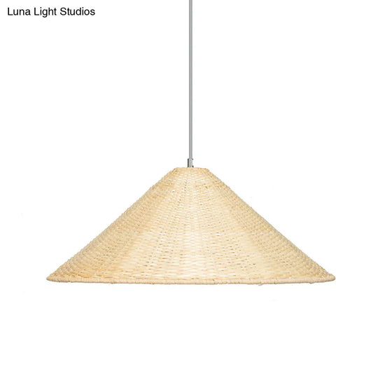 Chinese Bamboo Hanging Light Bulb: Hand-Woven Beige Suspension Fixture