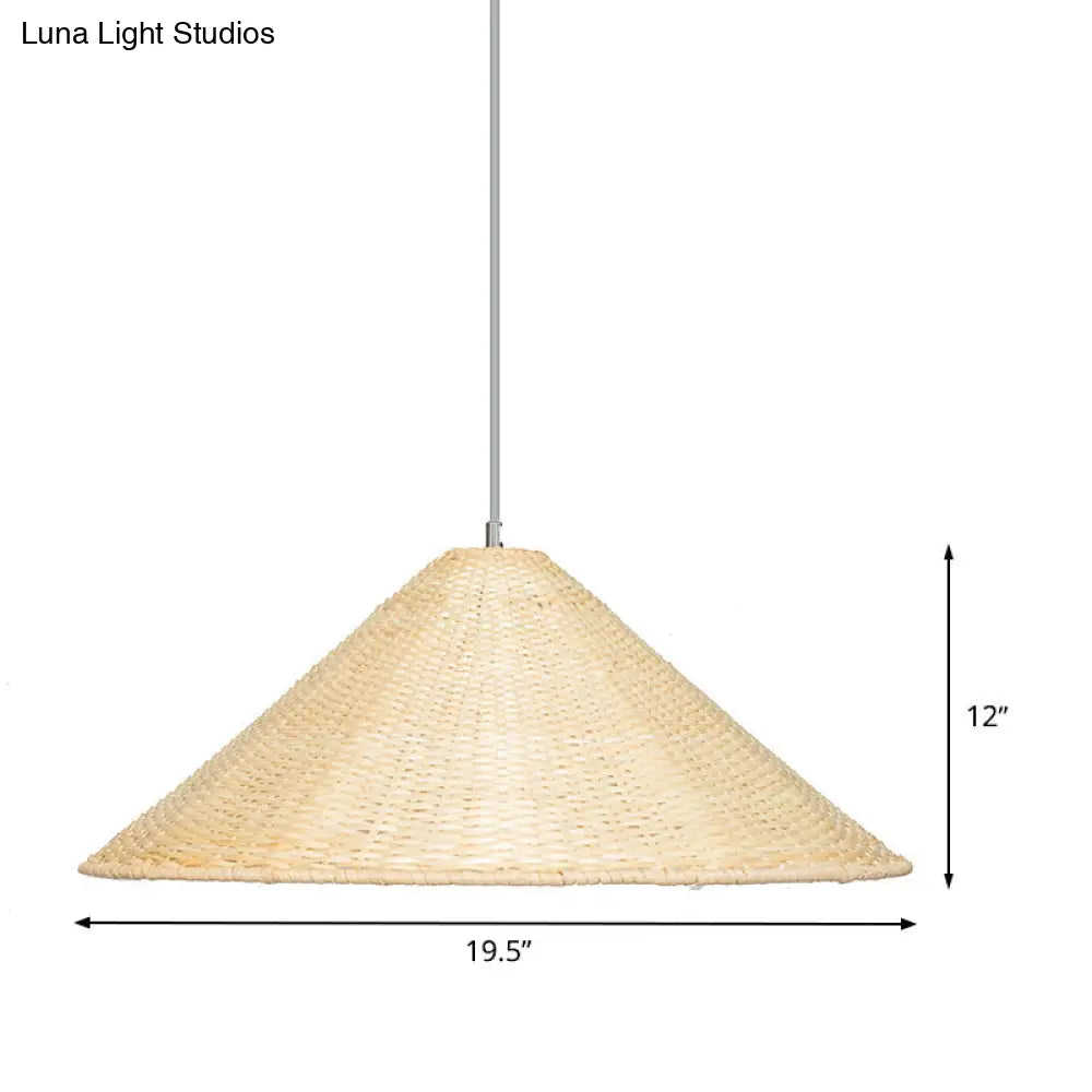 Chinese Bamboo Hanging Light Bulb: Hand-Woven Beige Suspension Fixture