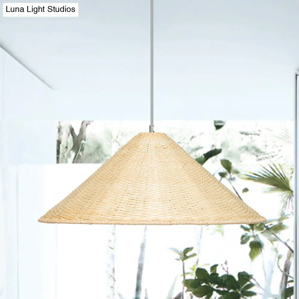 Chinese Bamboo Hanging Light Bulb: Hand-Woven Beige Suspension Fixture