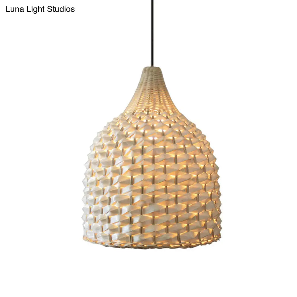 Chinese Bamboo Hanging Light: Handcrafted 1-Bulb Suspended Fixture In Beige