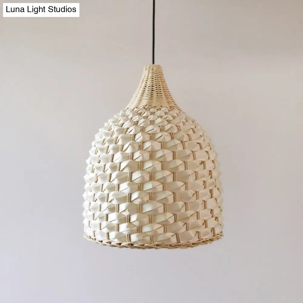 Chinese Bamboo Hanging Light: Handcrafted 1-Bulb Suspended Fixture In Beige