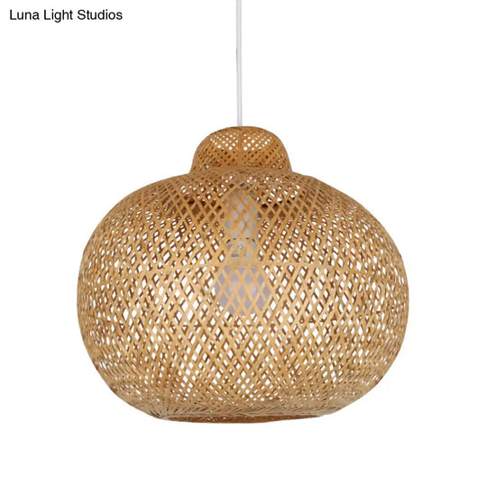 Chinese Bamboo Lantern Pendant Light - Cross Weaving Khaki