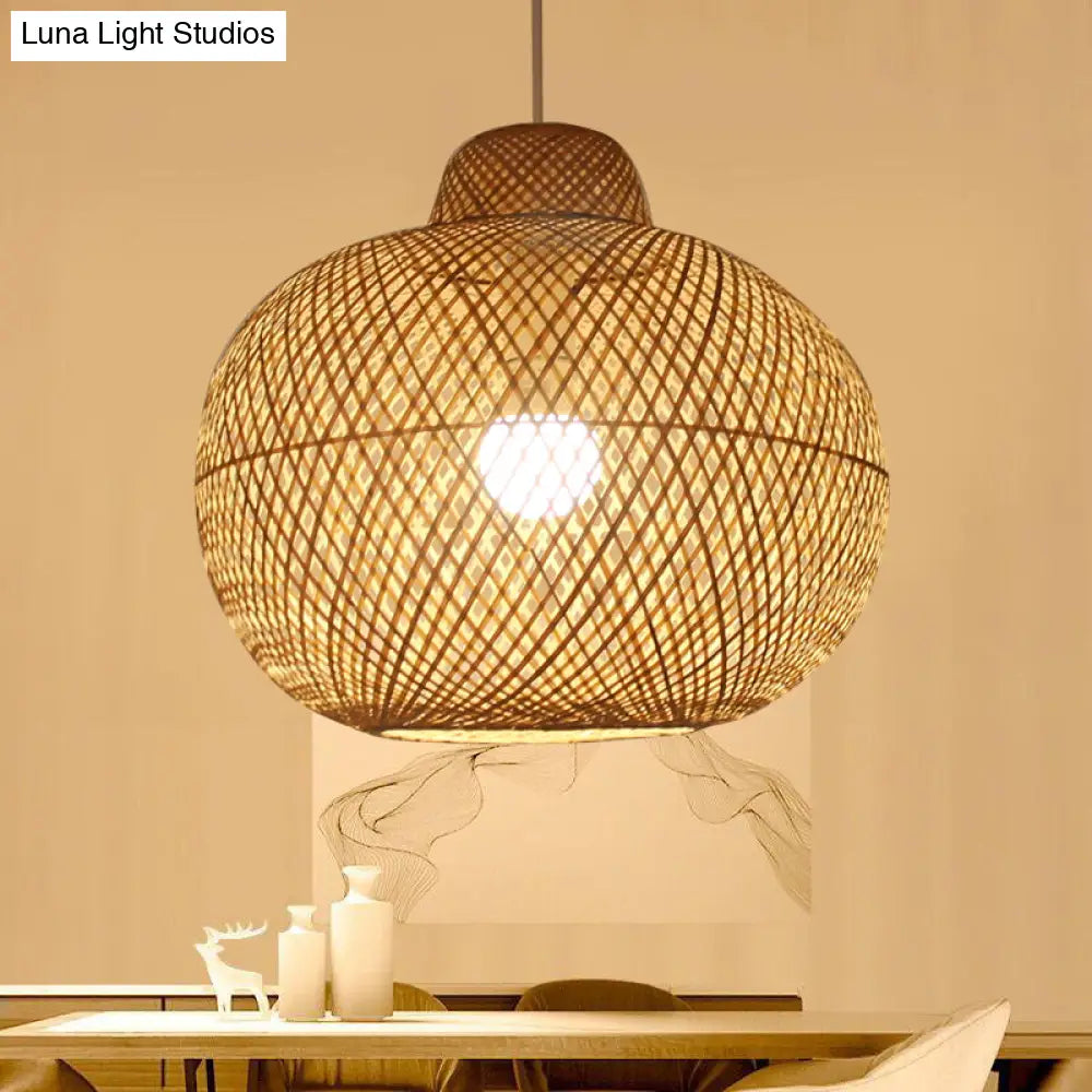 Chinese Bamboo Lantern Pendant Light - Cross Weaving Khaki