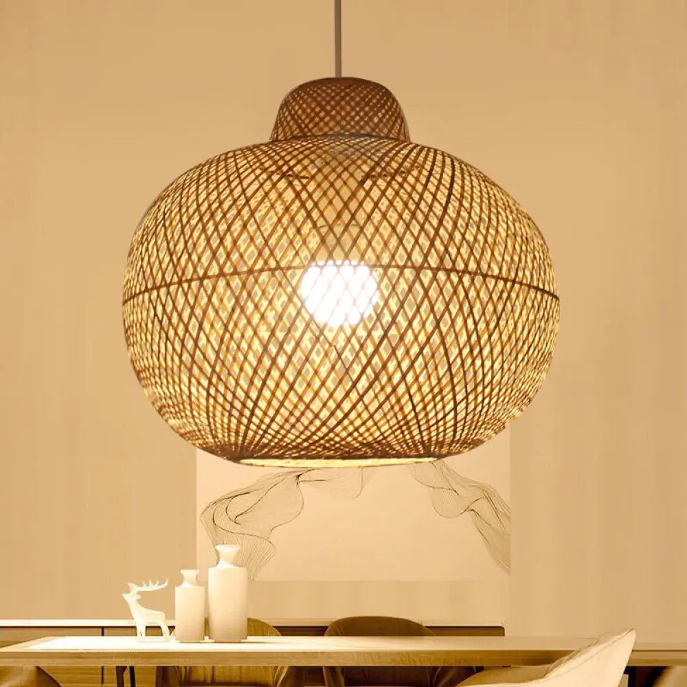 Chinese Bamboo Lantern Pendant Light - Cross Weaving Khaki