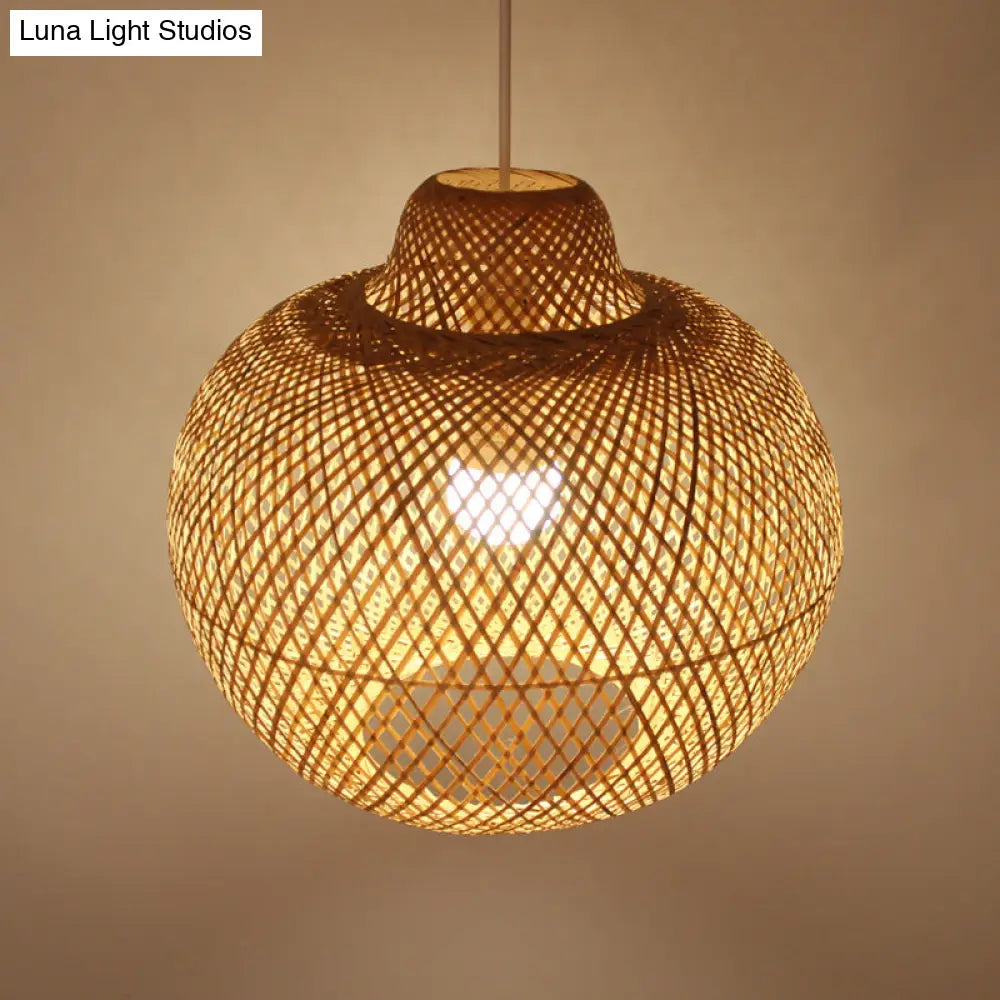 Chinese Bamboo Lantern Pendant Light - Cross Weaving Khaki